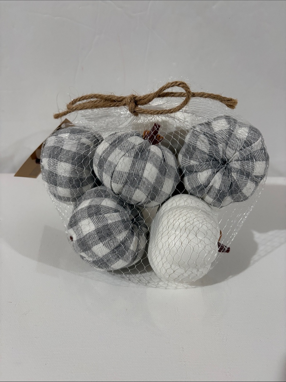 Decorative Checkered and White Fabric Pumpkins - Set of 8 - Pumpkins - Fall